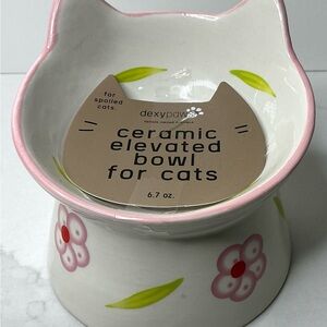 dexypaw Raised Elevated Cat Bowls Design, 15° Tilted Feeder with Flowers New